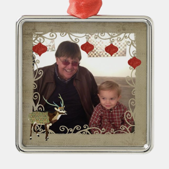Achsen-Rotwild-WeihnachtsFoto-Verzierung Ornament Aus Metall (Vorne)