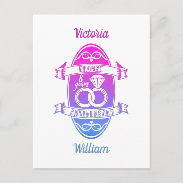 Acht 8. Hochzeitstag Bronze Postkarte (Vorderseite)