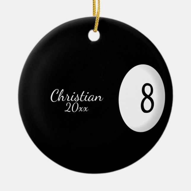 Acht Ball Billiard Name und Jahr Keramik Ornament (Vorne)