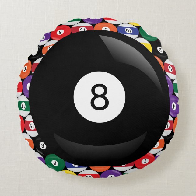 Acht Ball Billiards Rundes Kissen (Vorderseite)