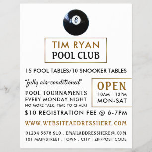 Acht Ball, Pool Club, Snooker Club Werbung Flyer