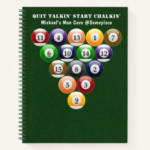 Acht-Ball-Rack-Billard-Balls 8-Ball-Pool-Spiel Notizbuch