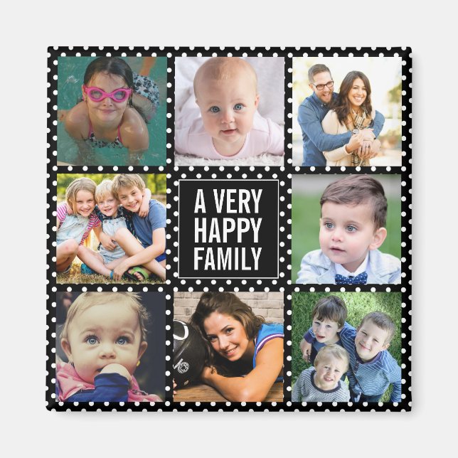 Acht Familien Foto Collage Black Magnet (Vorne)