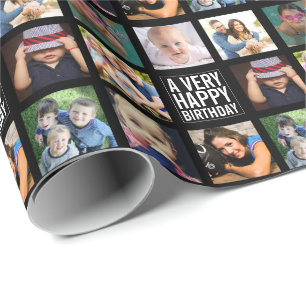Acht Foto Collage Happy Birthday Wrapping Paper Geschenkpapier