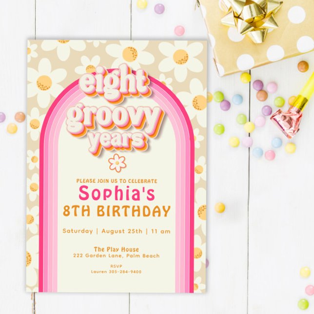 Acht Groovys Daisy Rainbow Birthday Invitati Einladung (Von Creator hochgeladen)