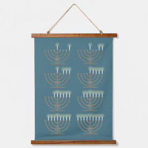 Acht Hanukkah-Nächte mit Hängeband Wandteppich Mit Holzrahmen