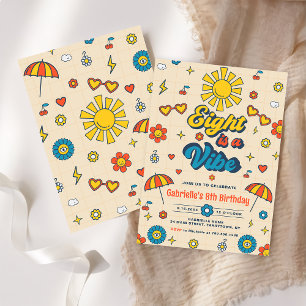 Acht ist ein Vibe Groovy Retro Daisy 8. Geburtstag Einladung