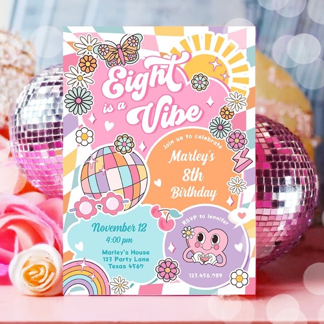 Acht ist ein Vibe Retro Preppy Varsity Birthday Einladung (Von Creator hochgeladen)