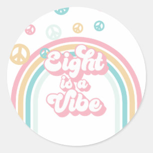 Acht ist ein Vibe Retro Summer Rainbow Runder Aufkleber