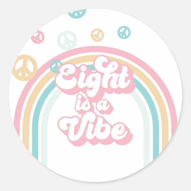 Acht ist ein Vibe Retro Summer Rainbow Runder Aufkleber (Vorderseite)