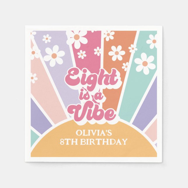 Acht ist eine Vibe Retro Sunshine Rainbow Daisy Serviette (Vorderseite)
