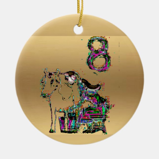 Acht Mädchen, die Goldweihnachtsdekoration Keramik Ornament (Vorne)