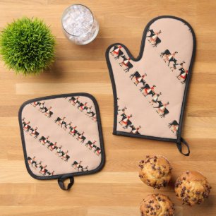 Acht Mägde beim Melken -Schablonen-Style 3 Ofenhandschuh & Topflappen-Set