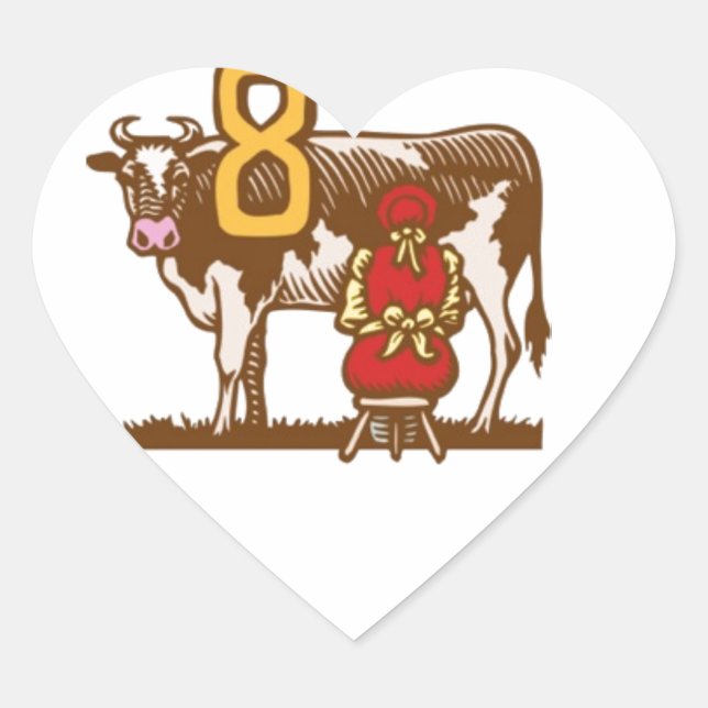 Acht Maid a Milking Herz-Aufkleber (Vorderseite)