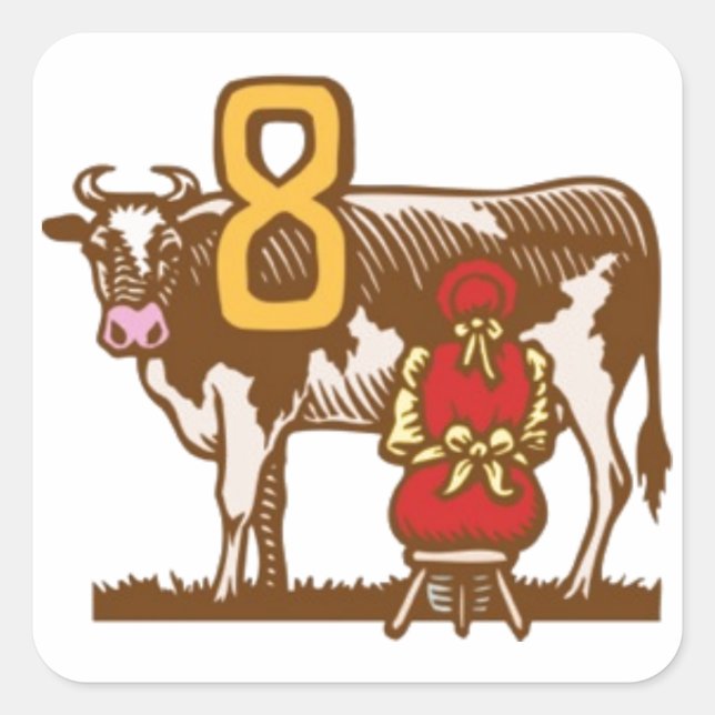 Acht Maid a Milking Quadratischer Aufkleber (Vorderseite)