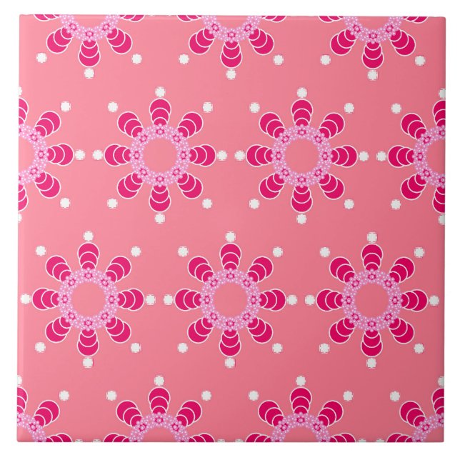 Acht Punkte Mandala, Korallenrosa und Magenta Fliese (Vorderseite)