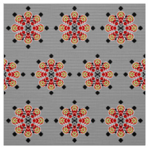 Acht Punkte Mandala, Rot, Schwarz und Grau / Grau Stoff