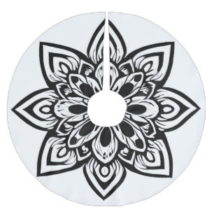 Acht Punkte Schwarz und Weiß Star Blume Mandala Polyester Weihnachtsbaumdecke