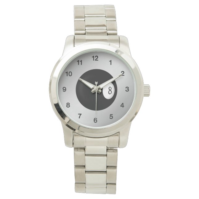 Acht schwarze Zahlen Silber Gesicht Armbanduhr (Vorderseite)