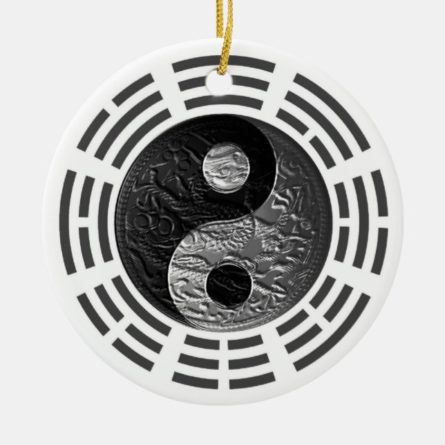 Acht Trigrams Yin Yang Prägen Ähnlicher Drache Keramik Ornament (Vorne)