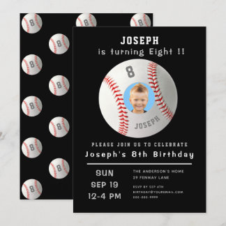 Achte Geburtstag Black Custom Foto Baseball Einladung