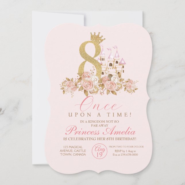 Achte kleine Prinzessin zum Geburtstag Einladung (Vorderseite)