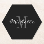 achteckig-weißer Name Untersetzer<br><div class="desc">Eleganter achteckiger, schwarz-weißer Untersetzer mit Monogramm-Bezeichnung für Getränke. Coole moderne Form mit stilvoller Typografie-Vorlage. mit Monogramm Tischdekor für schicke Hochzeit, Geburtstagsparty, luxuriöse Veranstaltung, glamouröses Abendessen, Weihnachten, Feiertage, extravagantes Jubiläum etc. Auch schön für Bar, Café, Pub, Herrenhöhle, Restaurant, Business etc. Fügen Sie Namen von Braut- und Bräutigam-Paaren, frische Weds usw. Octagon-Form...</div>