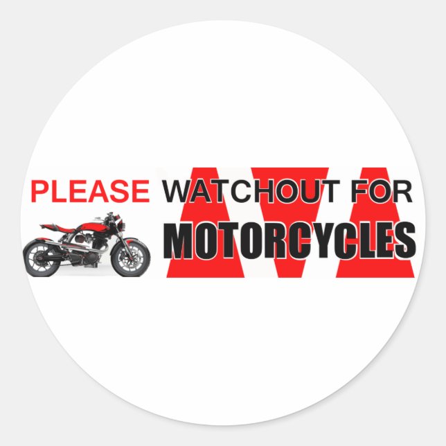 Achten Sie bitte auf MOTORRÄDER! Sicherheit Runder Aufkleber (Vorderseite)