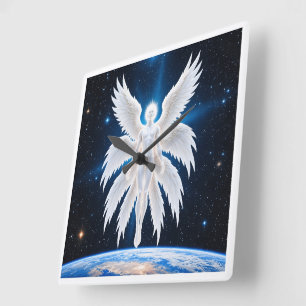 Achtflügeliger himmlischer Wächter Fantasy-Kunst Quadratische Wanduhr