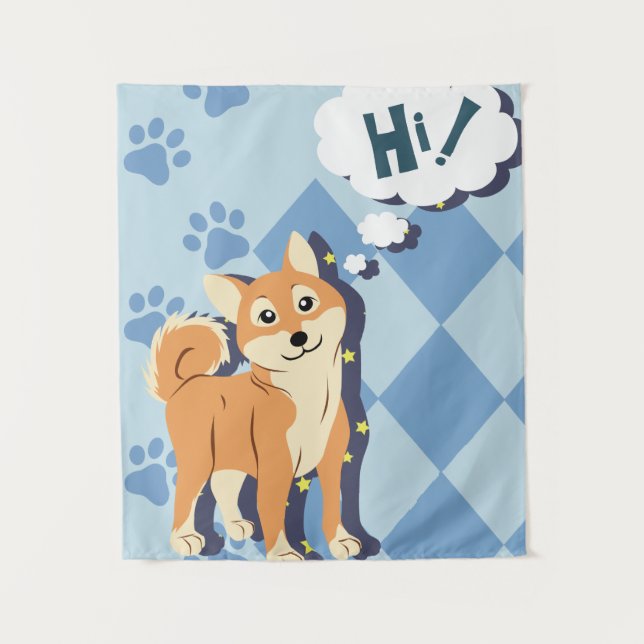 Achtsamer Shiba Inu Wandteppich (Vorderseite)