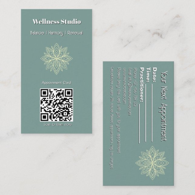 Achtsamkeit Wellness Consultant Zen Lotus Aquamari Terminkarte (Vorne/Hinten)
