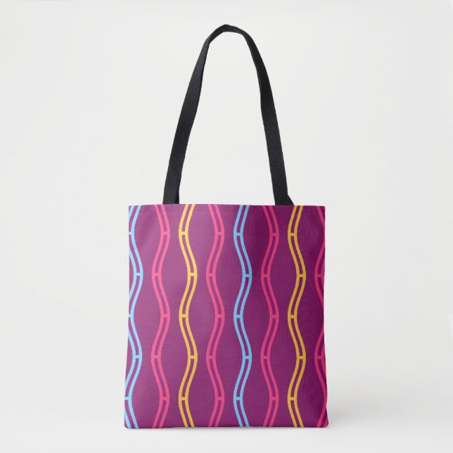 Achtung Grabber Pink Blue Gold Waves Lila Tasche (Vorderseite)