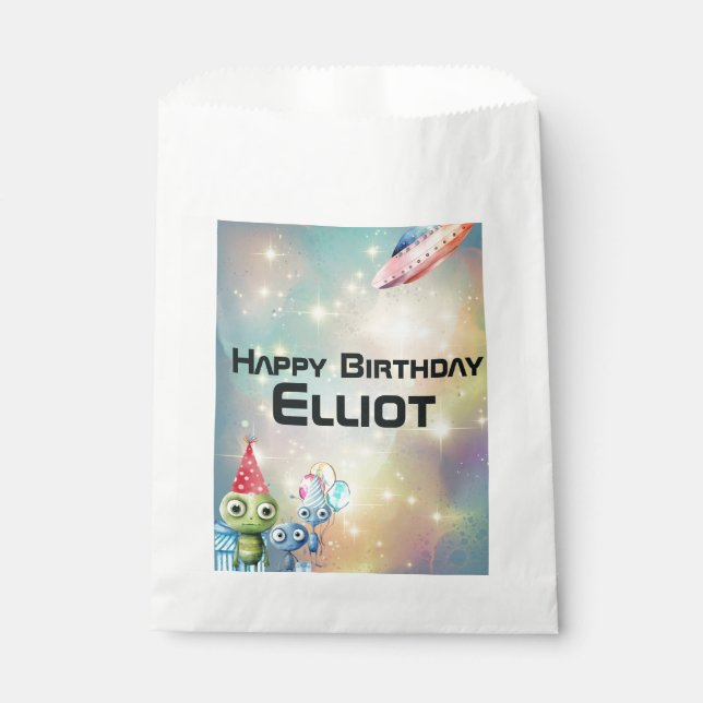 Achtung intergalaktischer Geburtstag Geschenktütchen (Vorderseite)