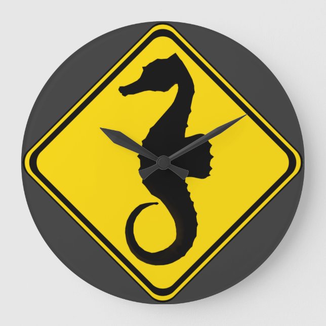 Achtung: Jumping Seepferd Crossing! Große Wanduhr (Vorderseite)