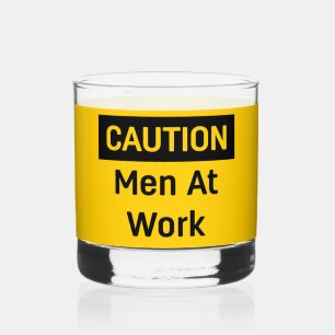 ACHTUNG Männer bei der Arbeit Gelb und Schwarz Whiskyglas