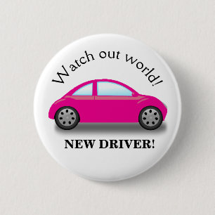 Achtung Welt Neuer Fahrer Pinkes Auto Button