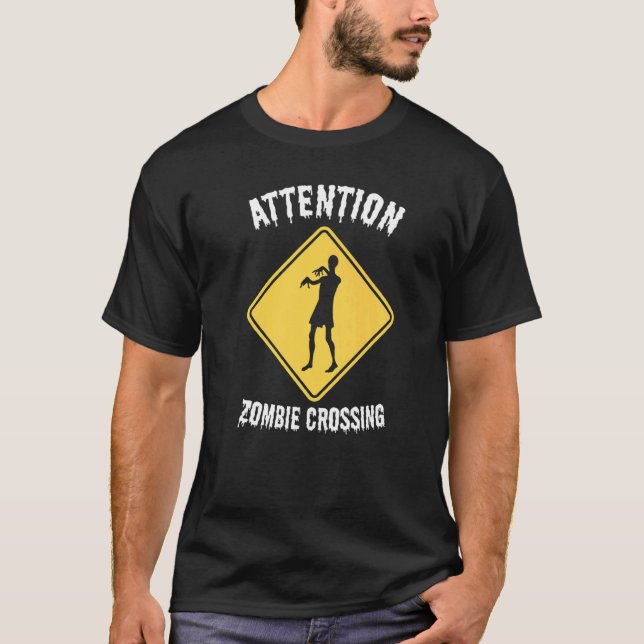 Achtung Zombie Crossing Halloween-Party Trick oder T-Shirt (Vorderseite)
