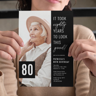 Achtzig Black & White 80. Geburtstagsparty Foto Einladung