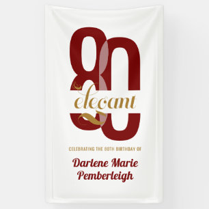 Achtzig & elegant Ruby Red Gold 80. Geburtstag Banner