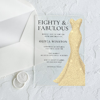 Achtzig & fabelhaftes Gold Dress 80. Geburtstag Acryleinladungen