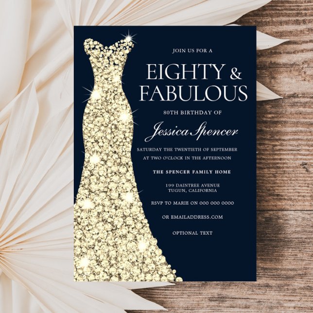 Achtzig & Fabulous!! Gold Dress Gown 80. Geburtsta Einladung (Von Creator hochgeladen)