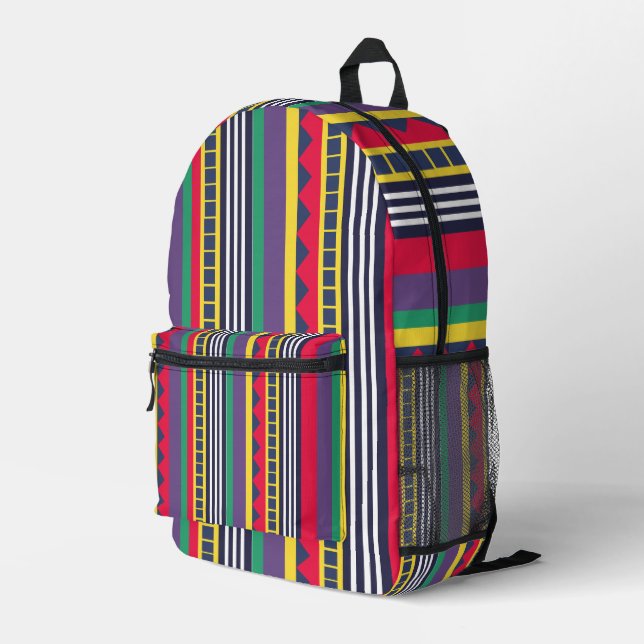 Achtzig farbenfrohe Streifen Muster Achtzig Bedruckter Rucksack (Rückseitige Ecke Rechts)