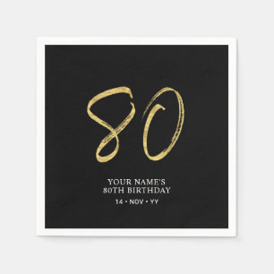 achtzig   Gold & Black Lettering 80. Geburtstag Serviette