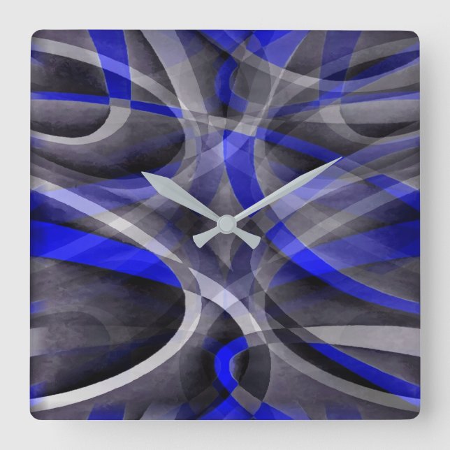 Achtzig Groovy Royal Blue und Gray Arched Line Pa Quadratische Wanduhr (Vorderseite)