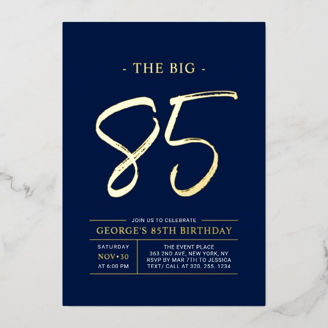 achtzig | Modern Gold 85. Geburtstagsparty Folieneinladung (Vorderseite)