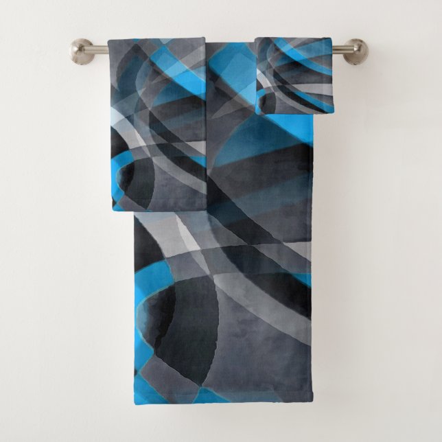 Achtzig pastellblaue und graue Linienmuster Badhandtuch Set (Insitu)