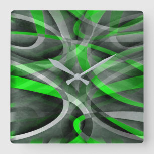Achtzig Retro Neon Green und Gray Curved Line Pat Quadratische Wanduhr