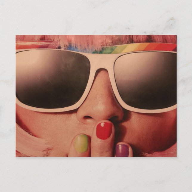 Achtzig Retro-Sonnenbrille Mädchen Postkarte (Vorderseite)
