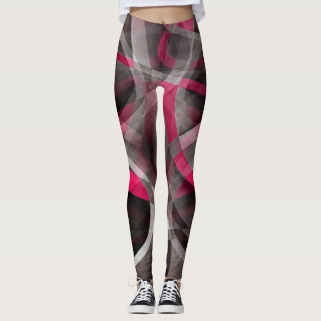 Achtzig Rose Rosa und Grau-Funky Muster Leggings (Vorderseite)