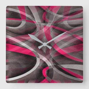 Achtzig Rose Rosa und Grau-Funky Muster Quadratische Wanduhr